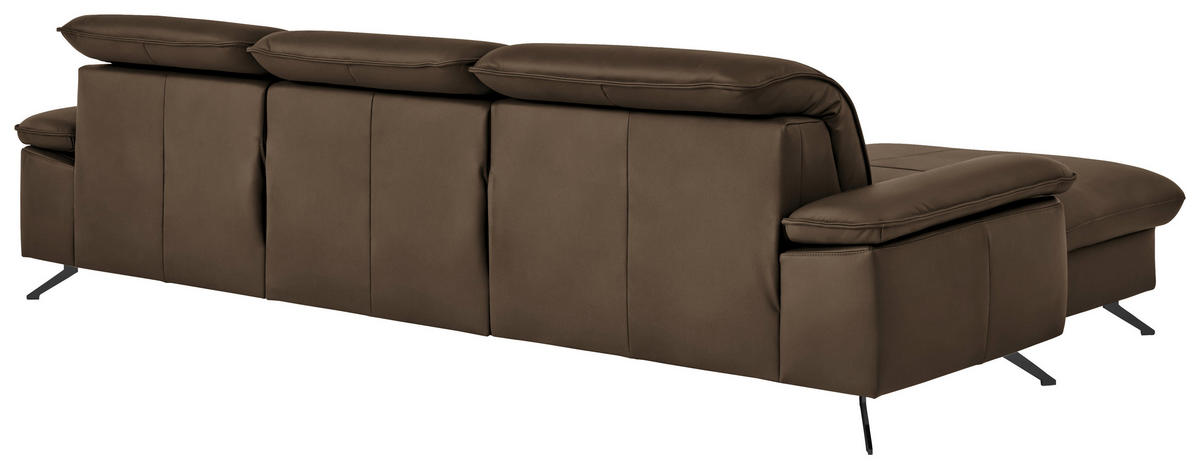 ECKSOFA  Echtleder Dunkelbraun  - Dunkelbraun/Schwarz, Design, Leder/Metall (169/307cm) - Beldomo Premium