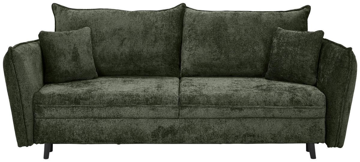 SCHLAFSOFA  mit Rücken echt, Schlafen auf Sitzhöhe, Liegefunktion Chenille Olivgrün  - Schwarz/Olivgrün, KONVENTIONELL, Holz/Textil (238/99/108cm) - Carryhome