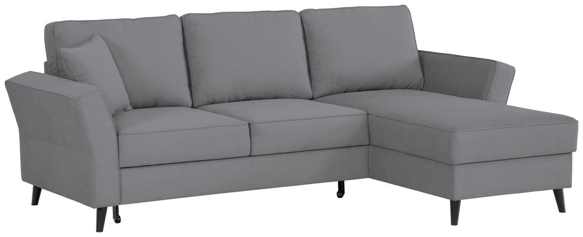 ECKSOFA in Velours Grau  - Schwarz/Grau, Konventionell, Holz/Textil (244/159cm) - Carryhome