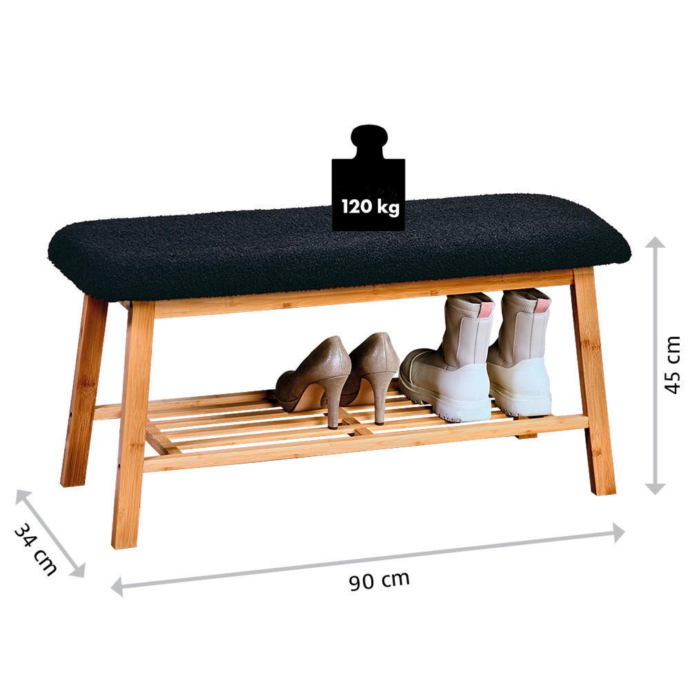 REGÁL NA BOTY, přírodní barvy, černá, 90/45/34 cm - černá/přírodní barvy, Basics, textil/přírodní materiály (90/45/34cm) - Kesper