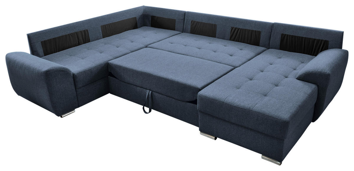 WOHNLANDSCHAFT Blau Mikrofaser  - Chromfarben/Blau, KONVENTIONELL, Textil/Metall (218/292/156cm) - Livetastic