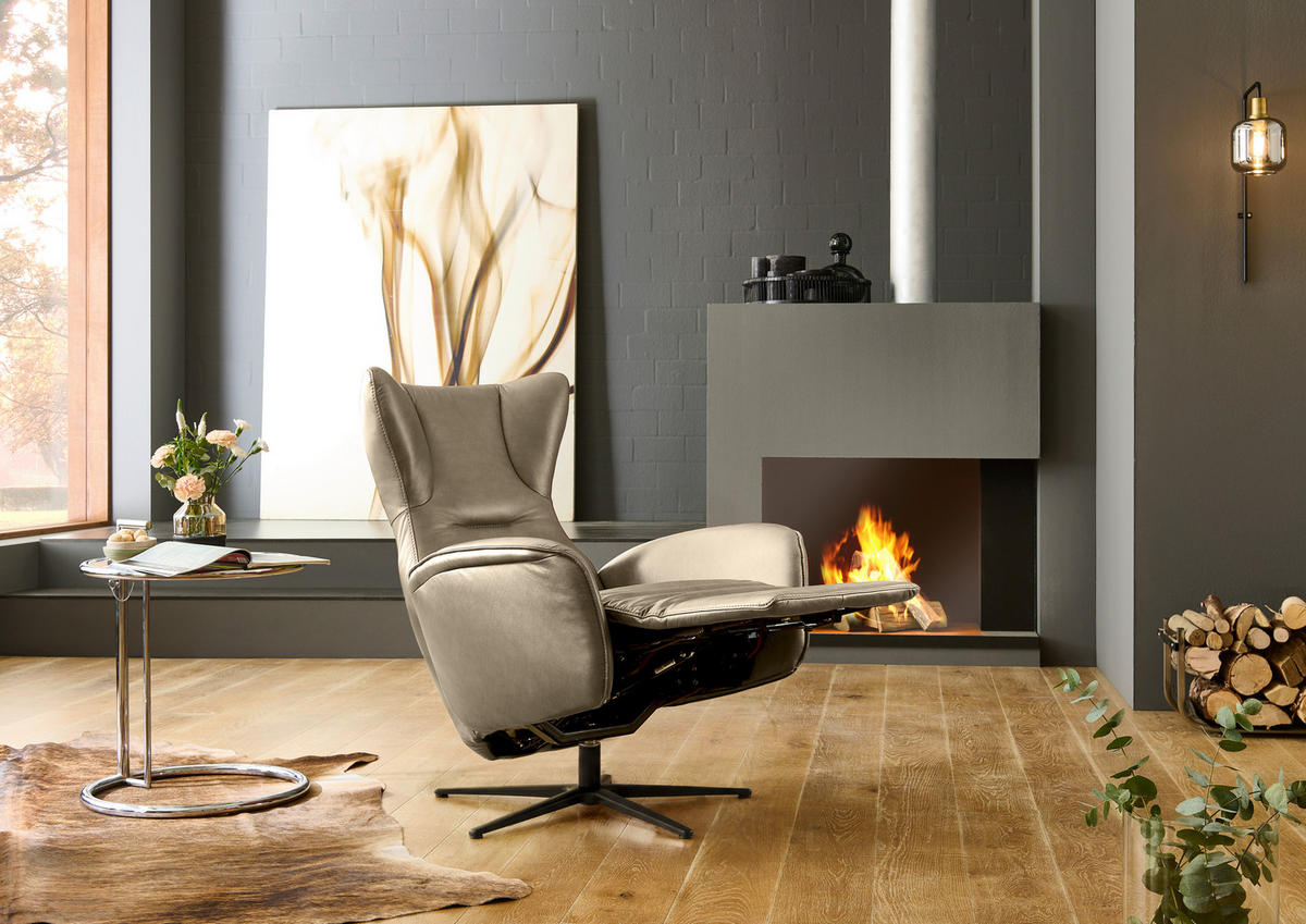 RELAXSESSEL Leder Schlammfarben  - Schlammfarben/Schwarz, Design, Leder/Metall (75/106/86cm) - Valdera