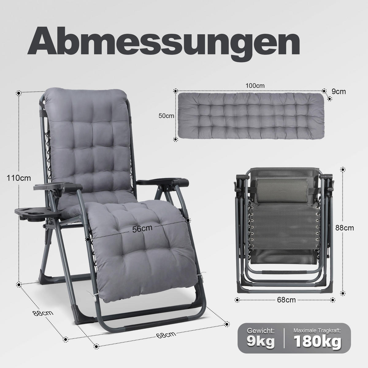GARTEN-RELAXSESSEL Stahl  - Grau, Basics, Textil/Metall (68/88/110cm) - Modante