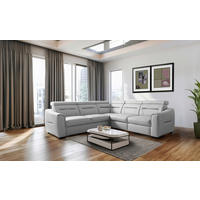 ECKSOFA  in Lederlook Echtleder Platinfarben  - Platinfarben/Wengefarben, Design, Leder/Holz (260/260cm) - Celina Home