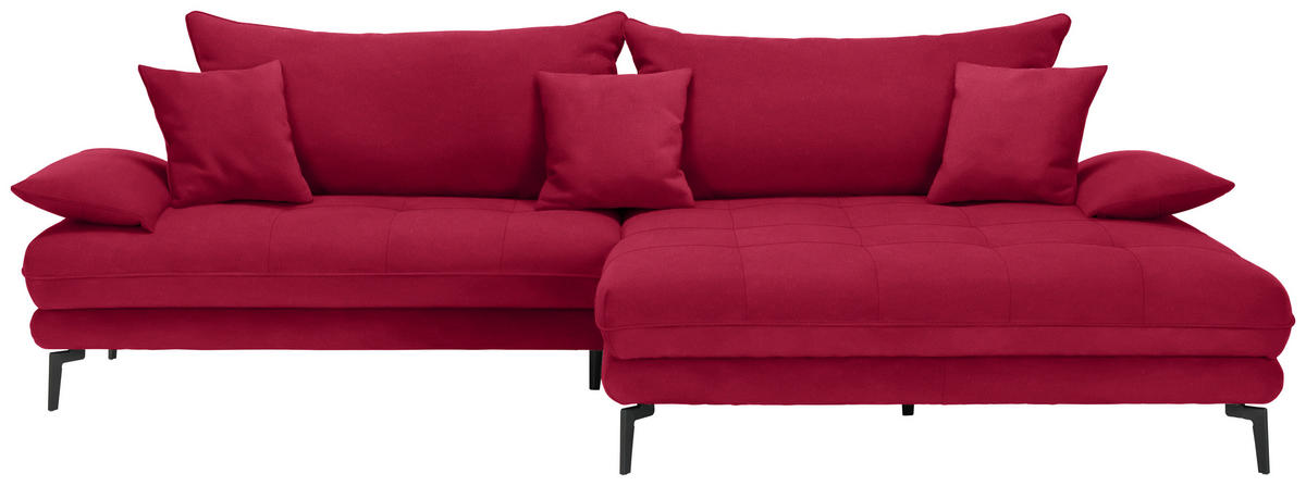 ECKSOFA PRATO Rot Flachgewebe  - Rot/Schwarz, MODERN, Textil/Metall (292/176cm) - MID.YOU