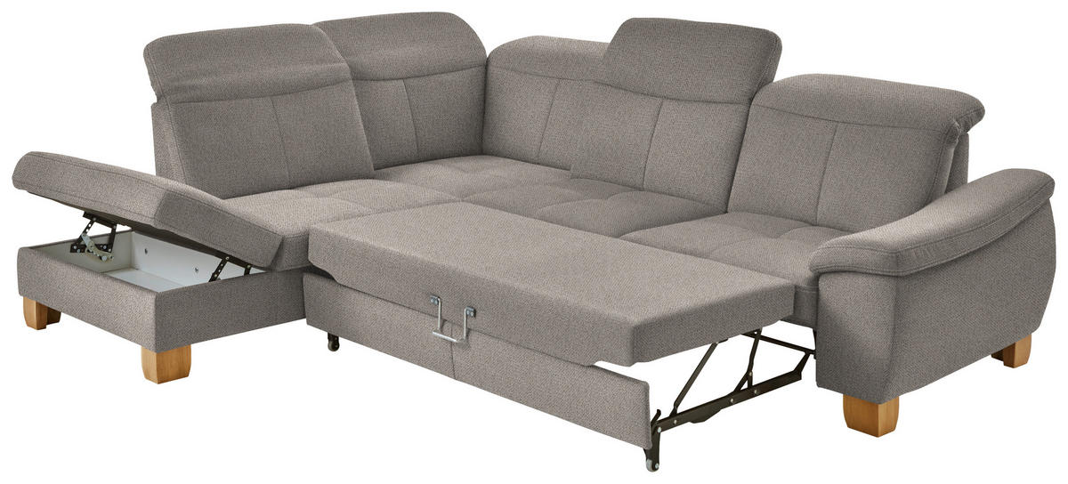 ECKSOFA in Flachgewebe Hellbraun  - Wildeiche/Hellbraun, Natur, Holz/Textil (243/301cm) - Voleo