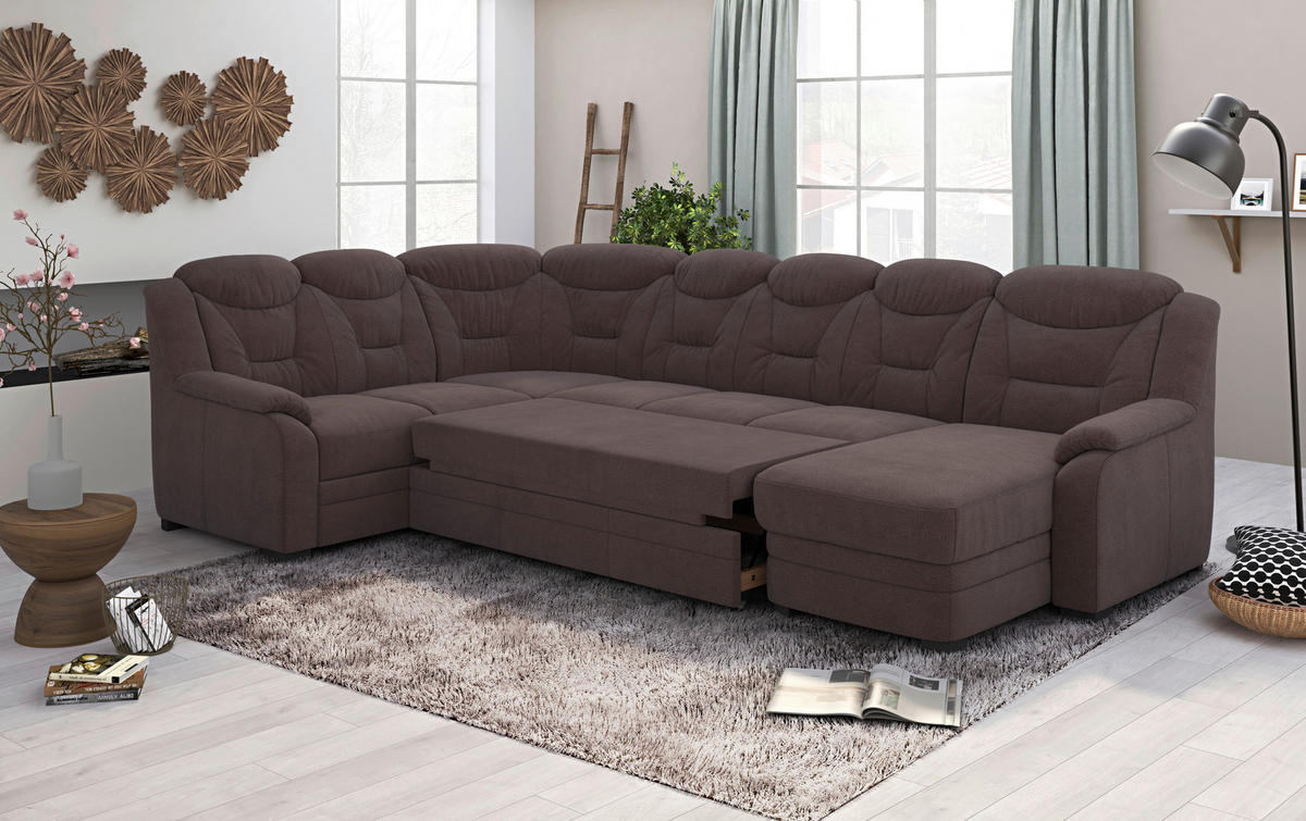 WOHNLANDSCHAFT  in Chenille Braun  - Schwarz/Braun, Basics, Kunststoff/Textil (211/330/162cm) - MID.YOU