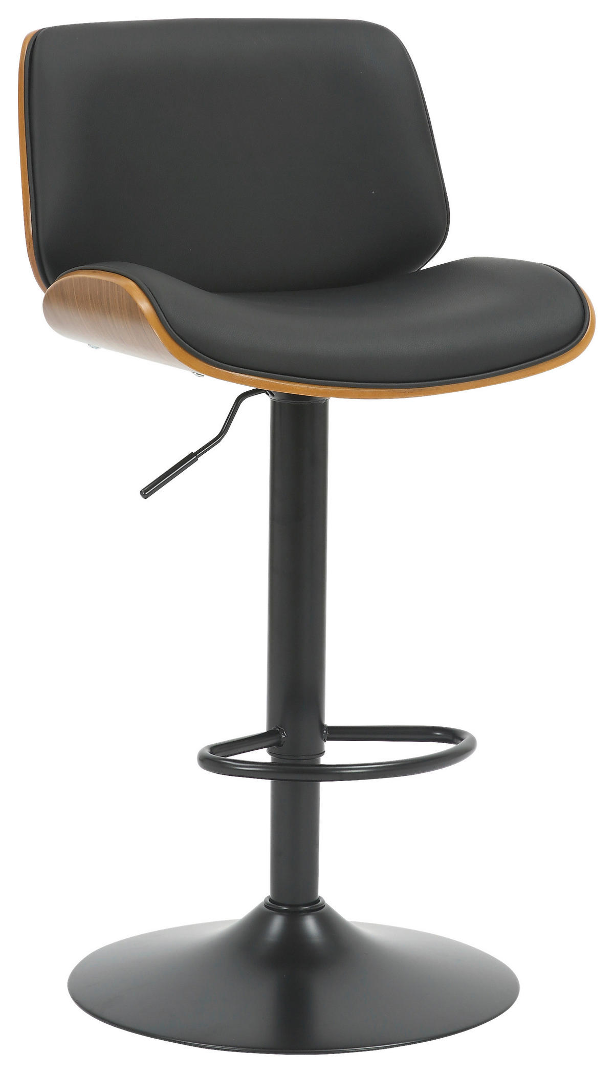 BARHOCKER Lederlook Schwarz, Walnussfarben Eisen Nussbaum, Pappel furniert, Sperrholz Sitzfläche 360° drehbar  - Walnussfarben/Schwarz, Design, Holz/Textil (47/87-108/50cm) - Hom`in