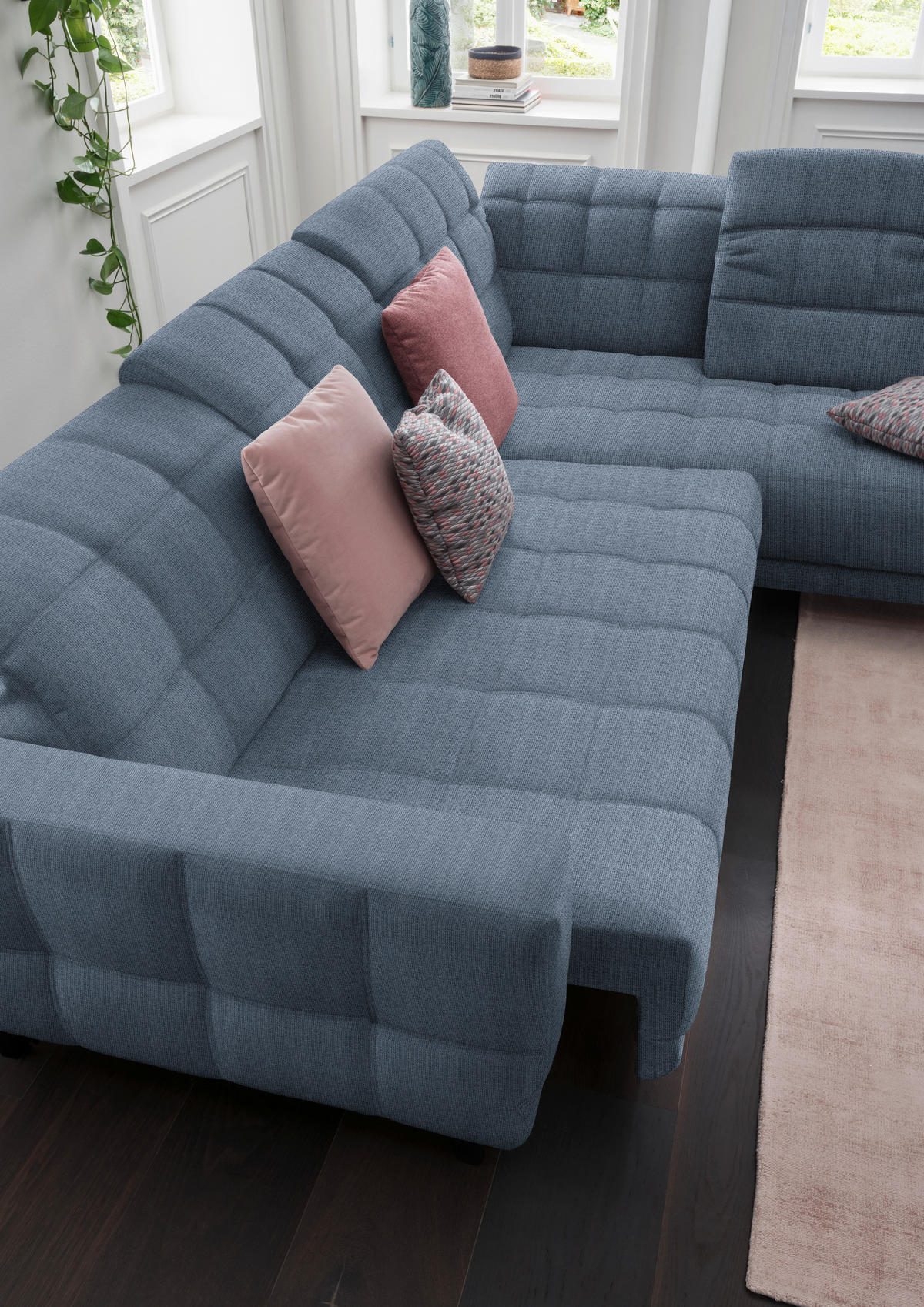 ECKSOFA in Webstoff Blau  - Blau/Schwarz, Design, Holz/Textil (302/216cm) - Xora