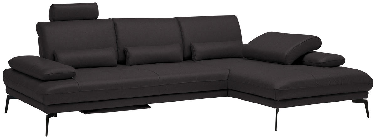 ECKSOFA in Echtleder Dunkelbraun  - Dunkelbraun/Schwarz, Design, Leder/Metall (273/187cm) - Celina Home