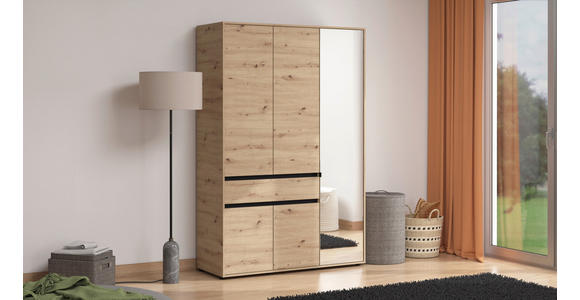 DREHTÜRENSCHRANK 5-türig Schwarz, Eiche Artisan  - Schwarz/Eiche Artisan, Basics, Glas/Holzwerkstoff (138/210,5/54cm) - Xora