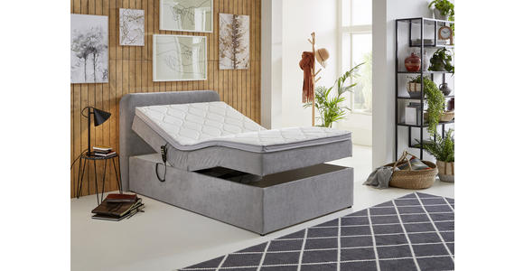 BOXSPRINGBETT 100/200 cm in Hellgrau - Hellgrau/Schwarz, KONVENTIONELL, Kunststoff/Textil (100/200cm) - Carryhome