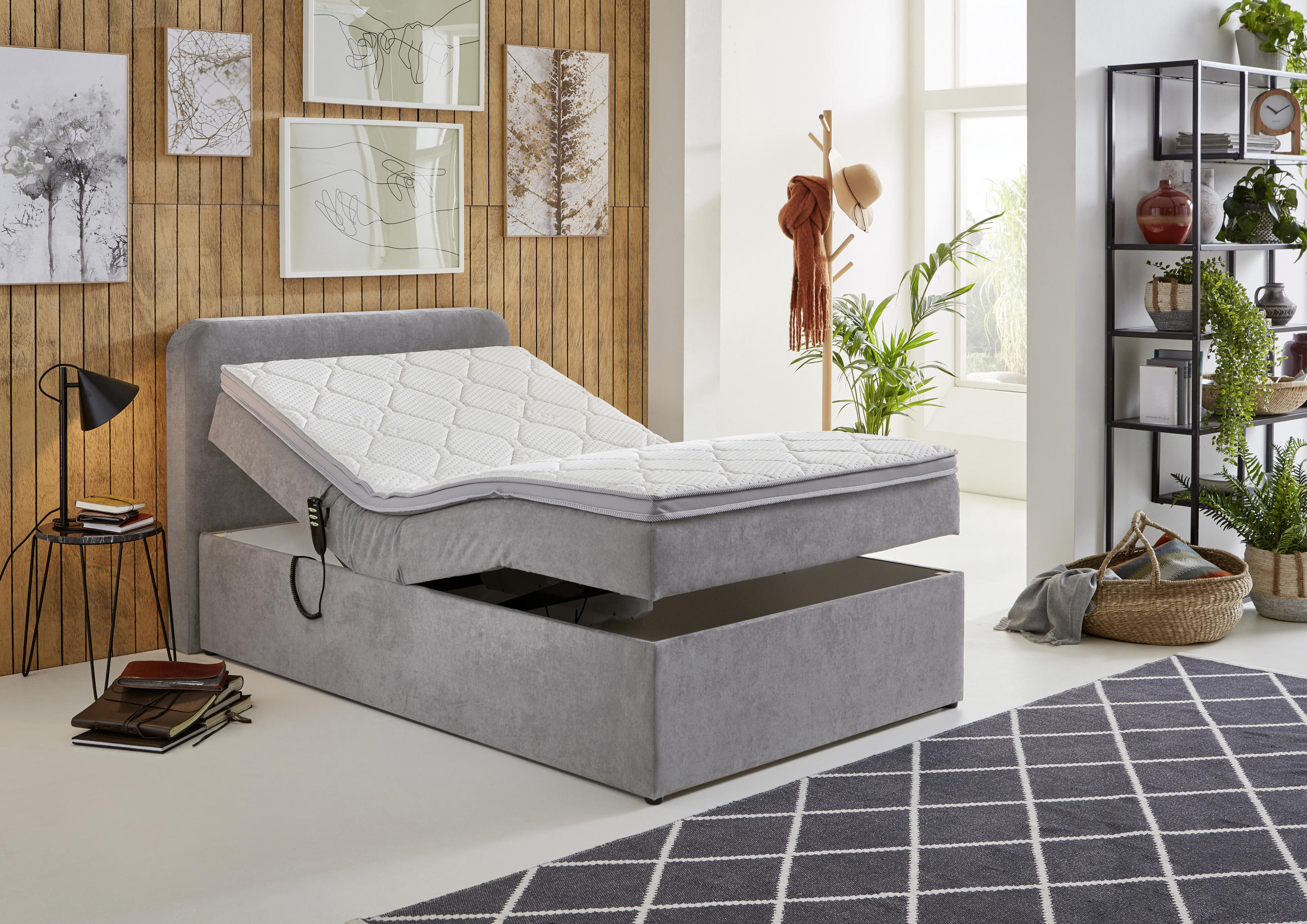 BOXSPRINGBETT 100/200 cm  in Hellgrau  - Hellgrau/Schwarz, KONVENTIONELL, Kunststoff/Textil (100/200cm) - Carryhome