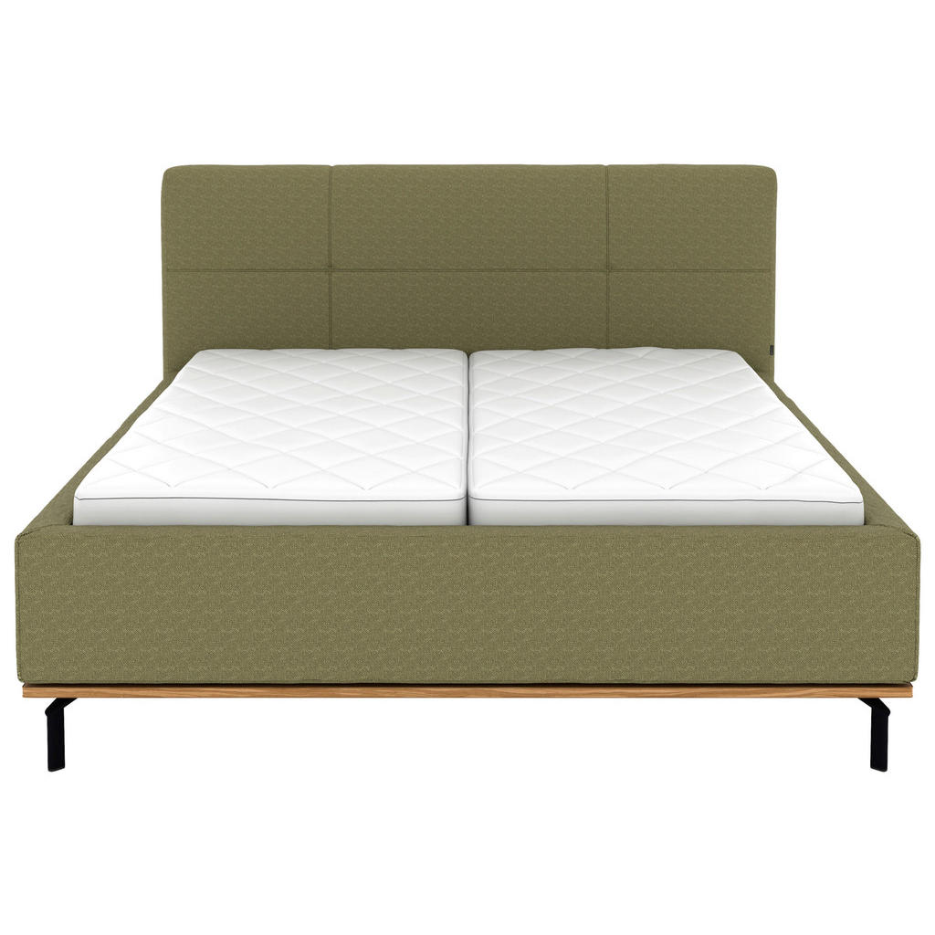 Thumbnail - Musterring Polsterbett, Olivgrün, Textil, Birke, Buche, massiv, H2 + H3, Höhe ca. 20 cm, 160x200 cm, Reach, atmungsaktiv...