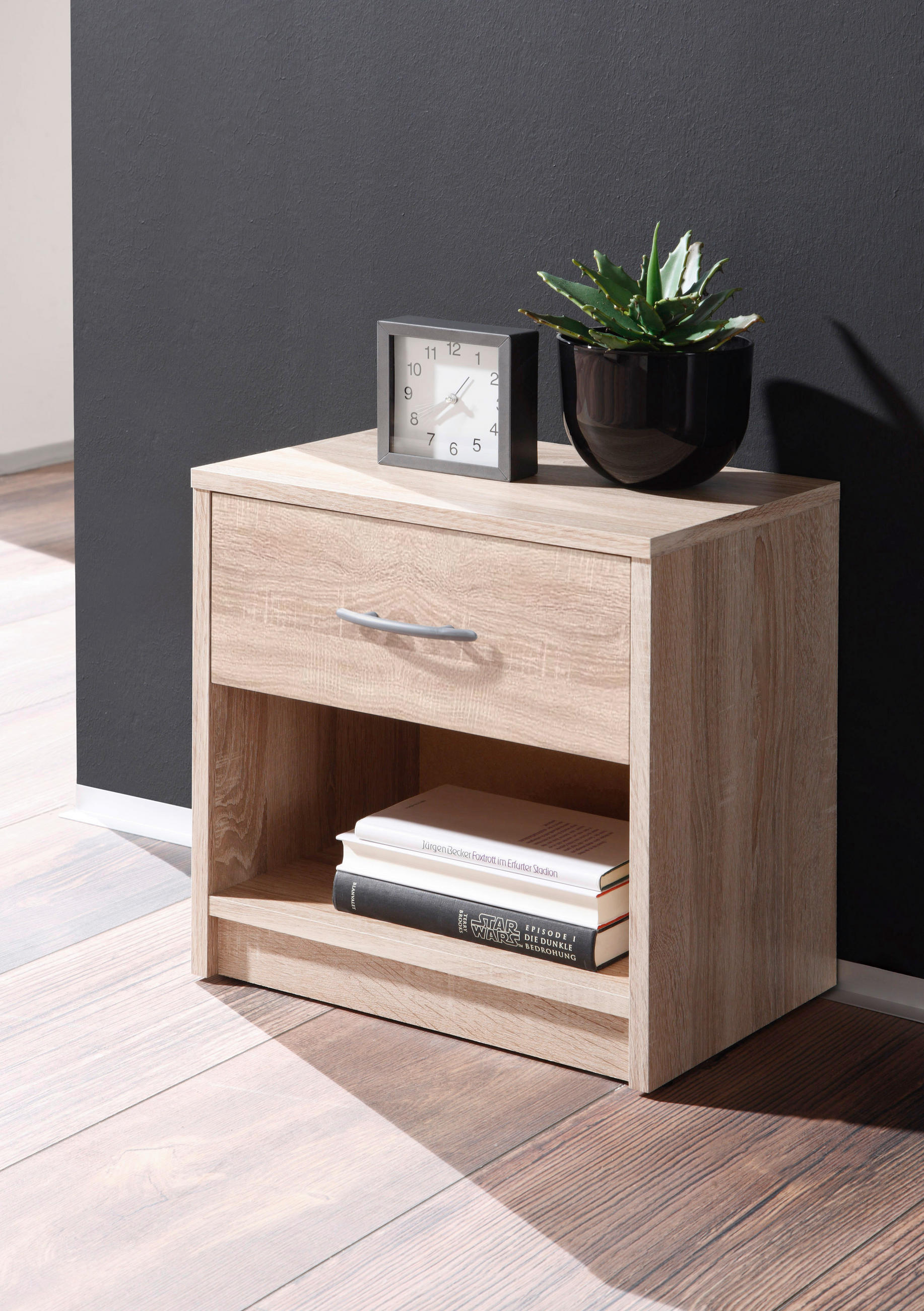 NACHTSCHRANK 39/41/28 cm  - Eichefarben/Silberfarben, Basics, Holzwerkstoff/Kunststoff (39/41/28cm) - P & B