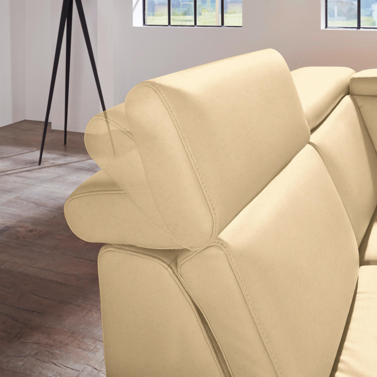 ECKSOFA in Echtleder Beige  - Beige/Alufarben, Design, Leder/Metall (239/271cm) - Cantus