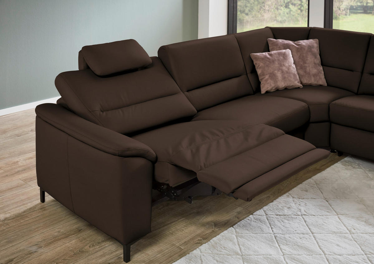 ECKSOFA Echtleder Dunkelbraun  - Dunkelbraun/Schwarz, Konventionell, Leder/Metall (290/249cm) - Beldomo Premium