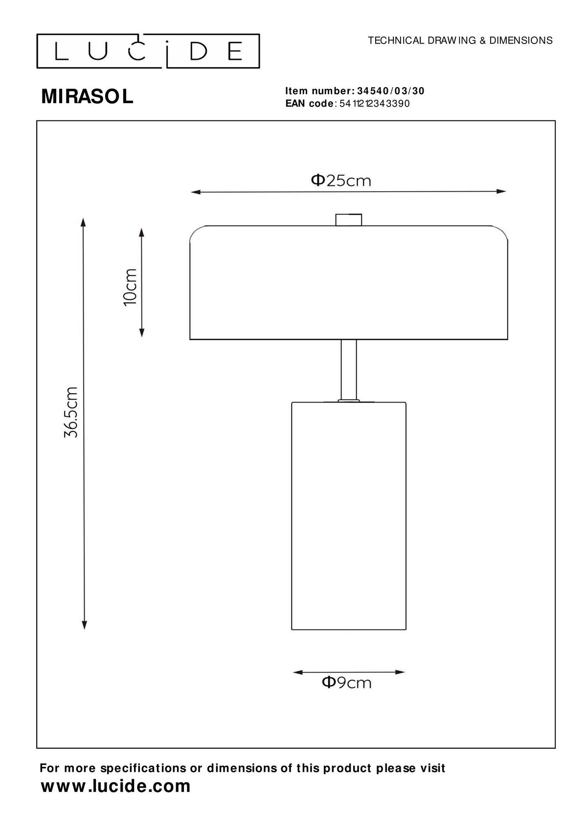 TISCHLEUCHTE 25/36.5 cm   - Messingfarben/Schwarz, Design, Stein/Metall (25/36.5cm) - Lucide
