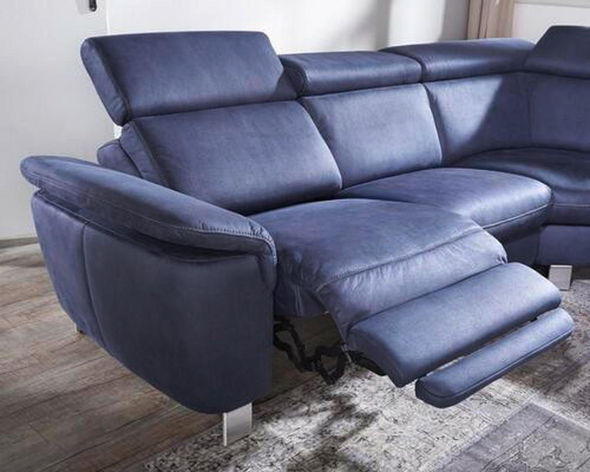 ECKSOFA Dunkelblau Flachgewebe, Mikrofaser  - Beige/Alufarben, Design, Textil/Metall (271/239cm) - Cantus