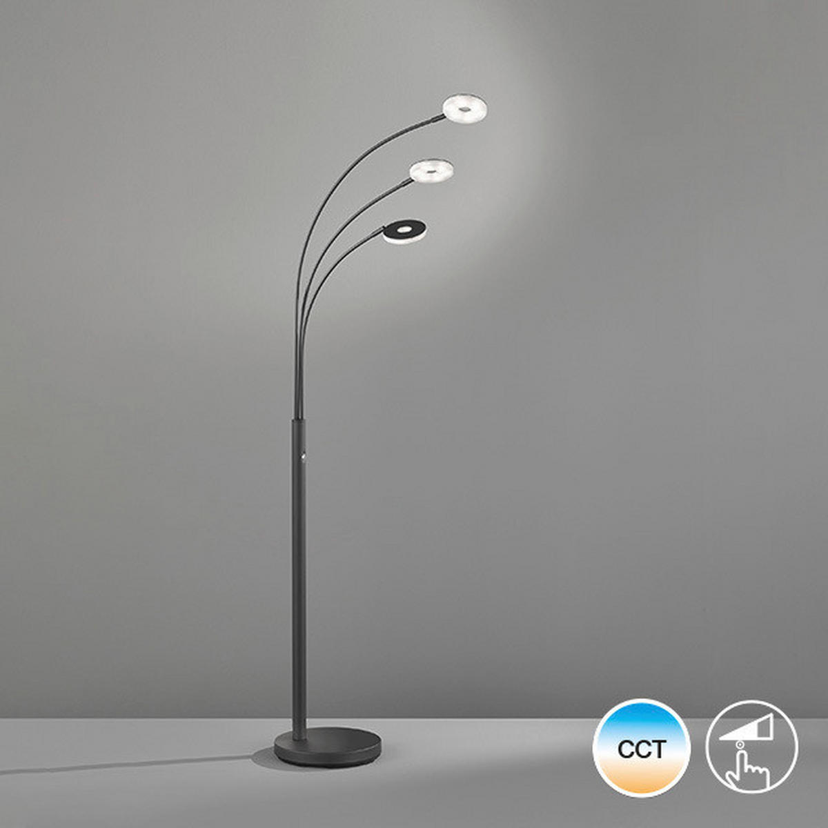 BOGENLEUCHTE  45/185 cm   - Schwarz, Design, Glas/Metall (45/185cm) - Fischer & Honsel