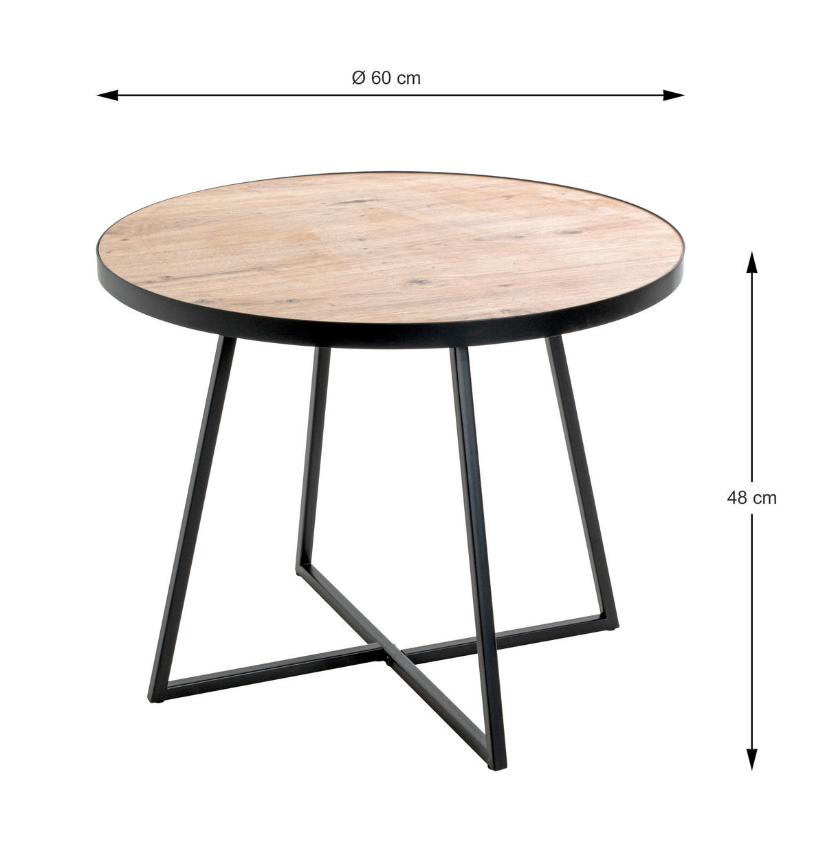 BEISTELLTISCH 60/60/48 cm Schwarz, Eichefarben rund  - Eichefarben/Schwarz, Design, Holzwerkstoff/Metall (60/60/48cm)