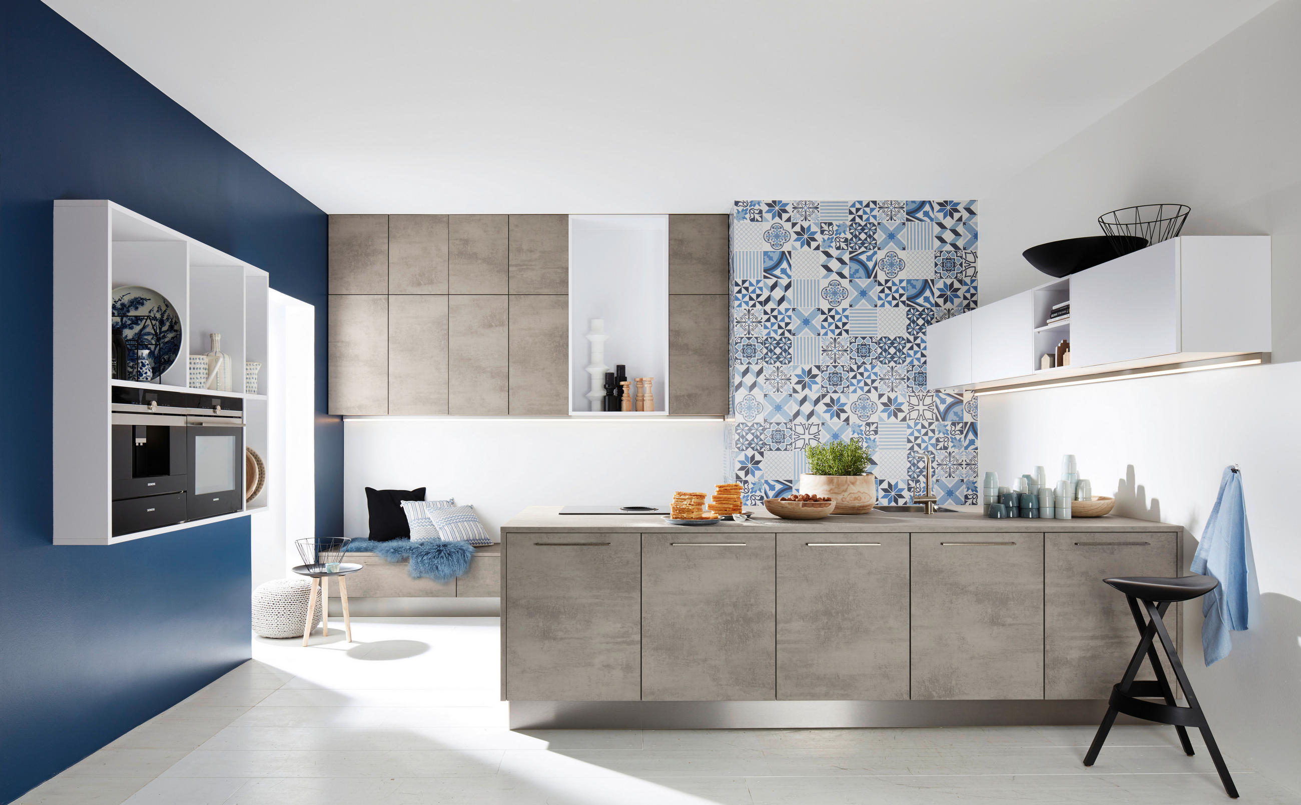 EINBAUKÜCHE STONE  - Weiß/Grau, Design, Holzwerkstoff - Nolte Küchen