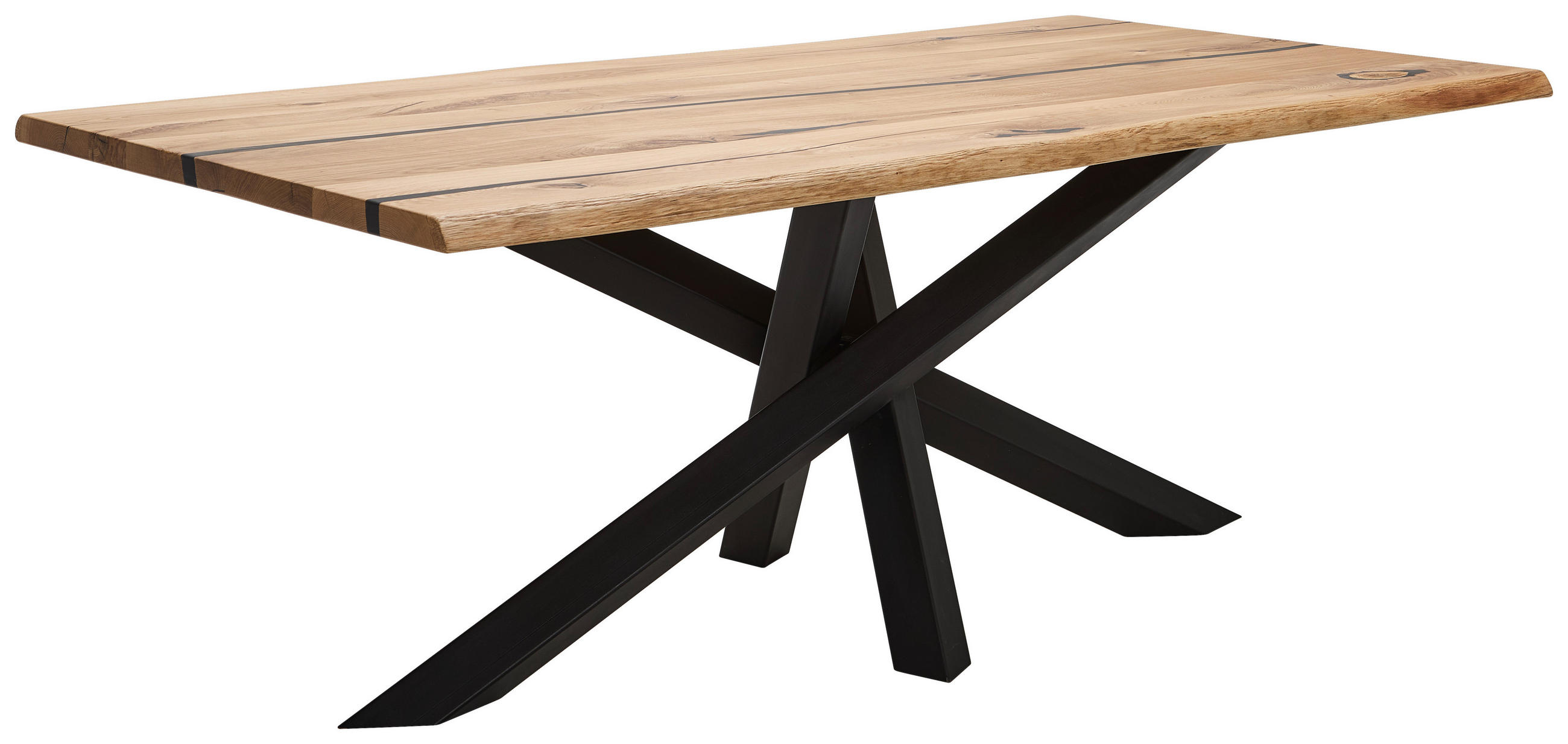 ESSTISCH in Holz, Metall 220/100/76 cm  - Wildeiche/Schwarz, Design, Holz/Metall (220/100/76cm) - Linea Natura