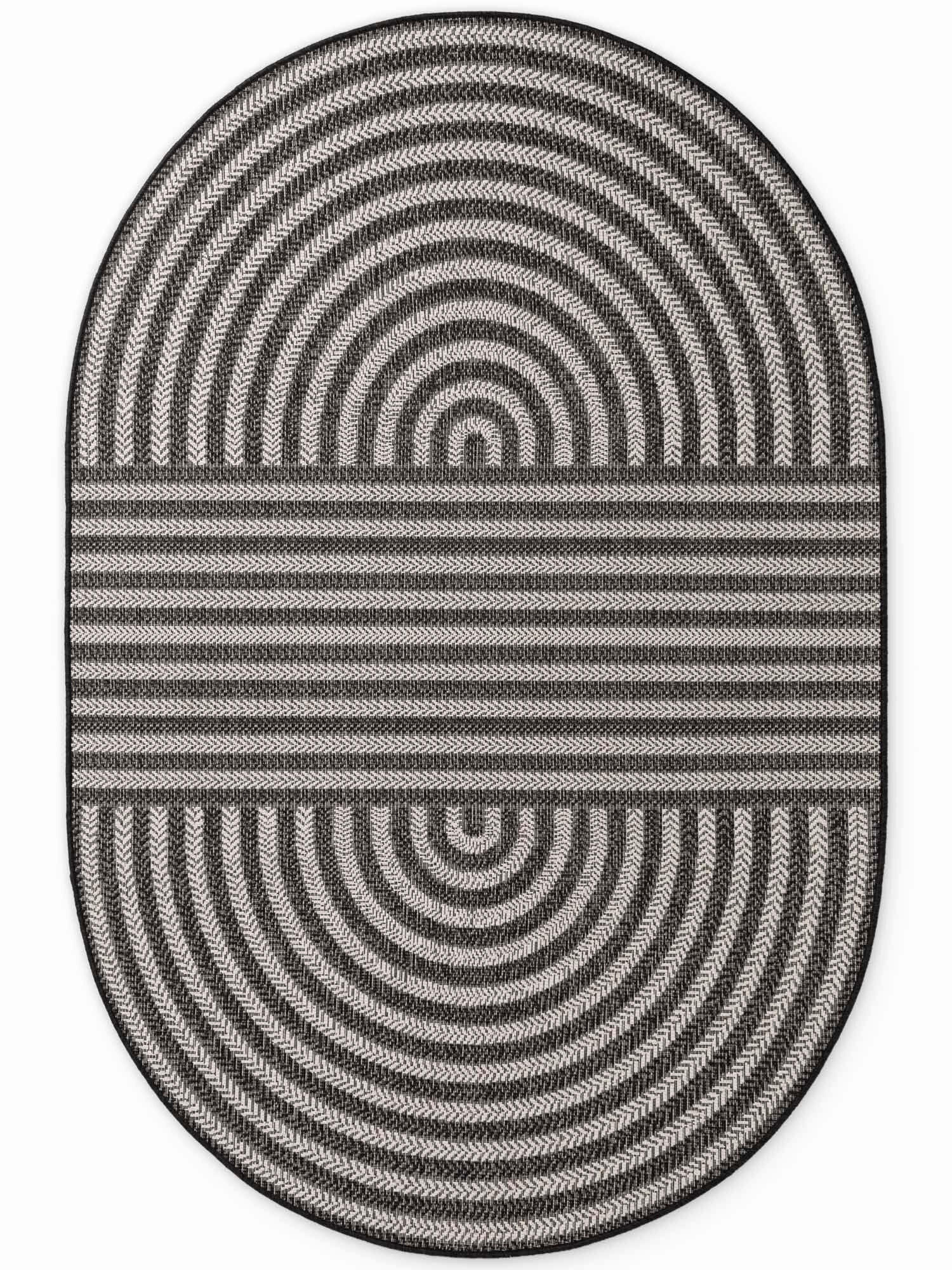 FLACHWEBETEPPICH  Wohnzimmer 160/230 cm Woodfield Schwarz, Weiß oval  - Schwarz/Weiß, Design, Textil (160/230cm) - Hanse Home