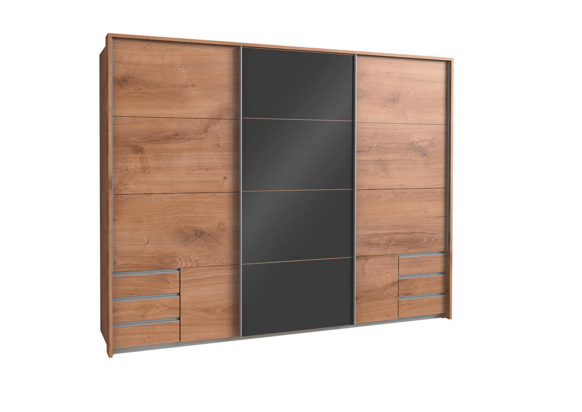 ORMAR S KLIZNIM VRATIMA siva, boje hrasta   - siva/boje hrasta, Design, staklo/drvni materijal (270/210/65cm) - Xora