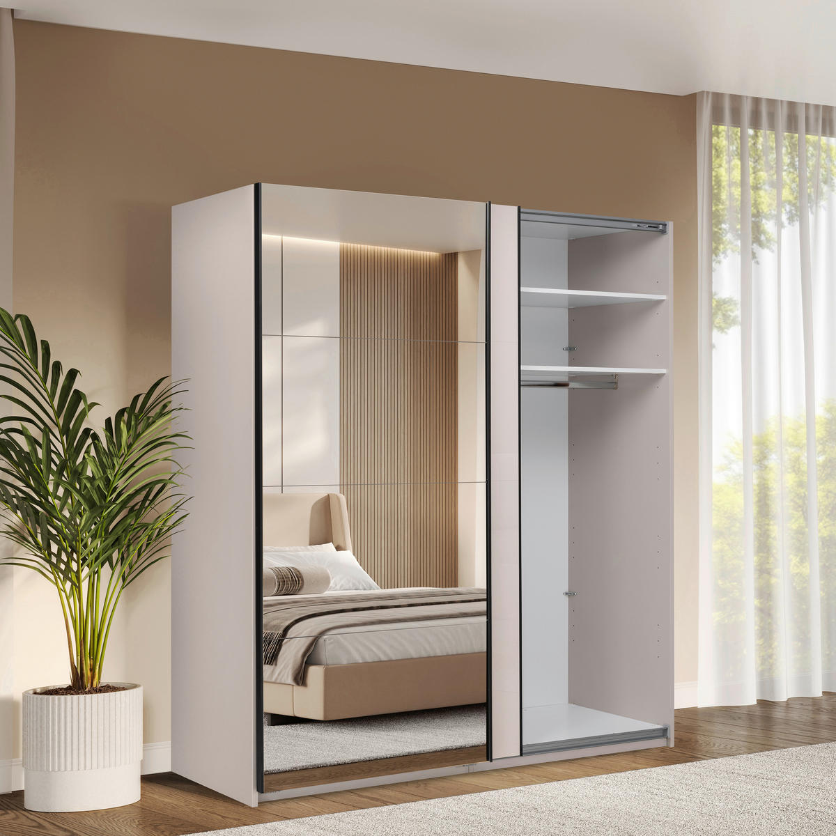 SCHIEBETÜRENSCHRANK 200/210/62 cm 2-türig Kaschmir  - Kaschmir/Schwarz, MODERN, Holzwerkstoff/Metall (200/210/62cm) - MID.YOU