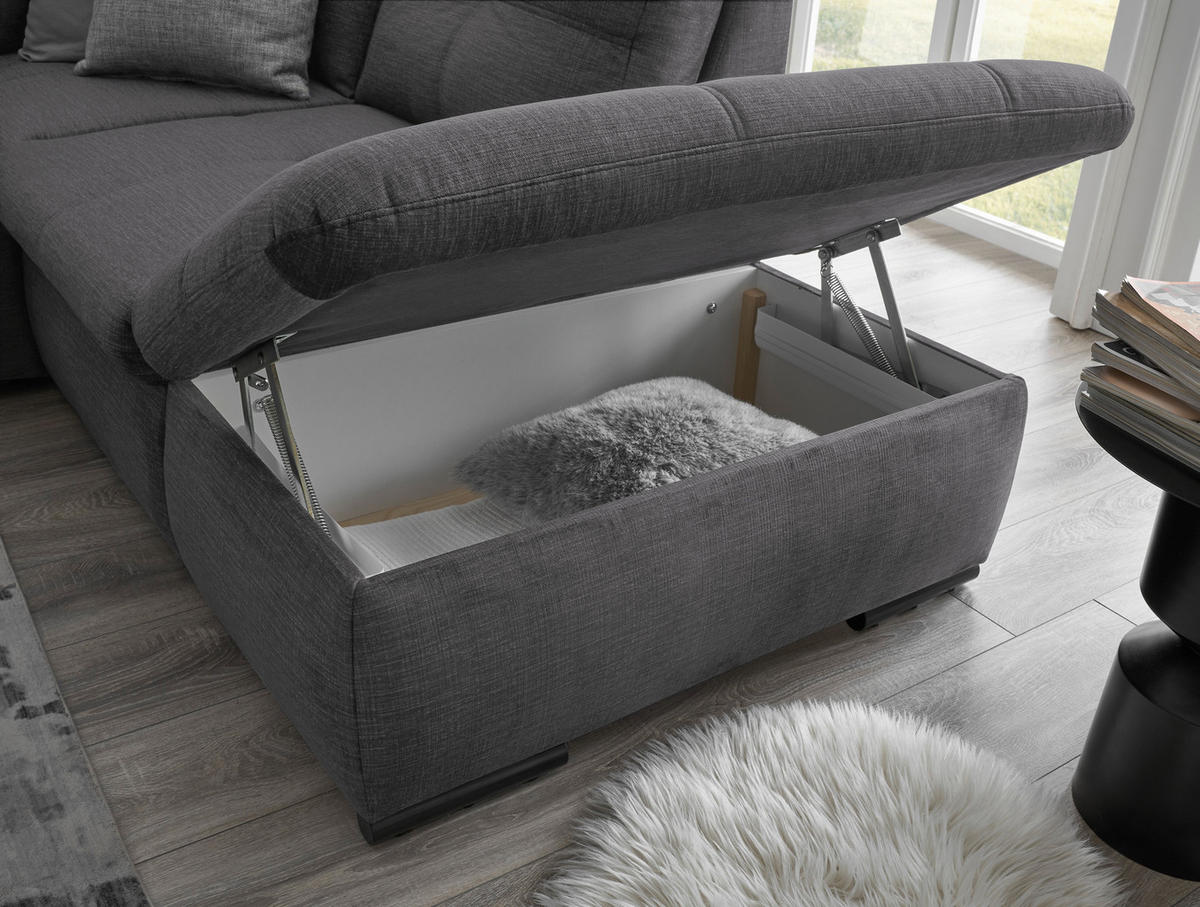 ECKSOFA in Mikrovelours Grau  - Schwarz/Grau, Konventionell, Kunststoff/Textil (265/217cm) - Carryhome