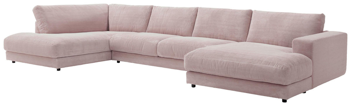 WOHNLANDSCHAFT Rosa Cord  - Schwarz/Rosa, Design, Kunststoff/Textil (224/425/190cm) - Hom`in