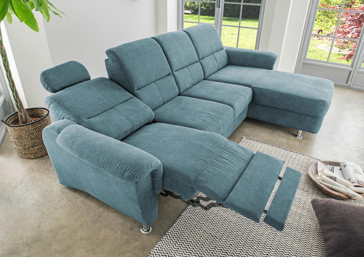 ECKSOFA Hellblau Mikrofaser  - Chromfarben/Hellblau, KONVENTIONELL, Textil/Metall (292/165cm) - Livetastic