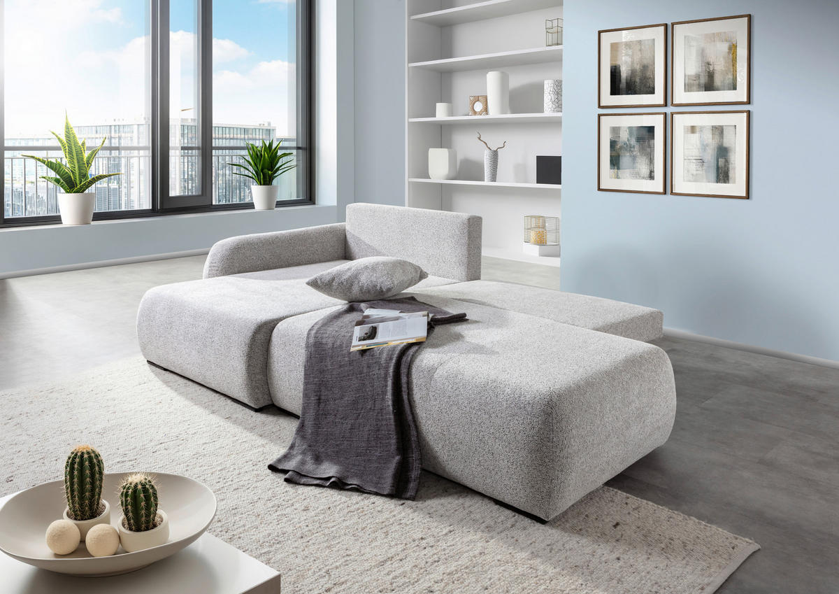 ECKSOFA Grau Flachgewebe Zierkissen, Rückenkissen, Bettkasten, Schlaffunktion, Rücken echt, Liegefläche im Originalstoff  - Schwarz/Grau, KONVENTIONELL, Kunststoff/Textil (145/260cm) - Carryhome
