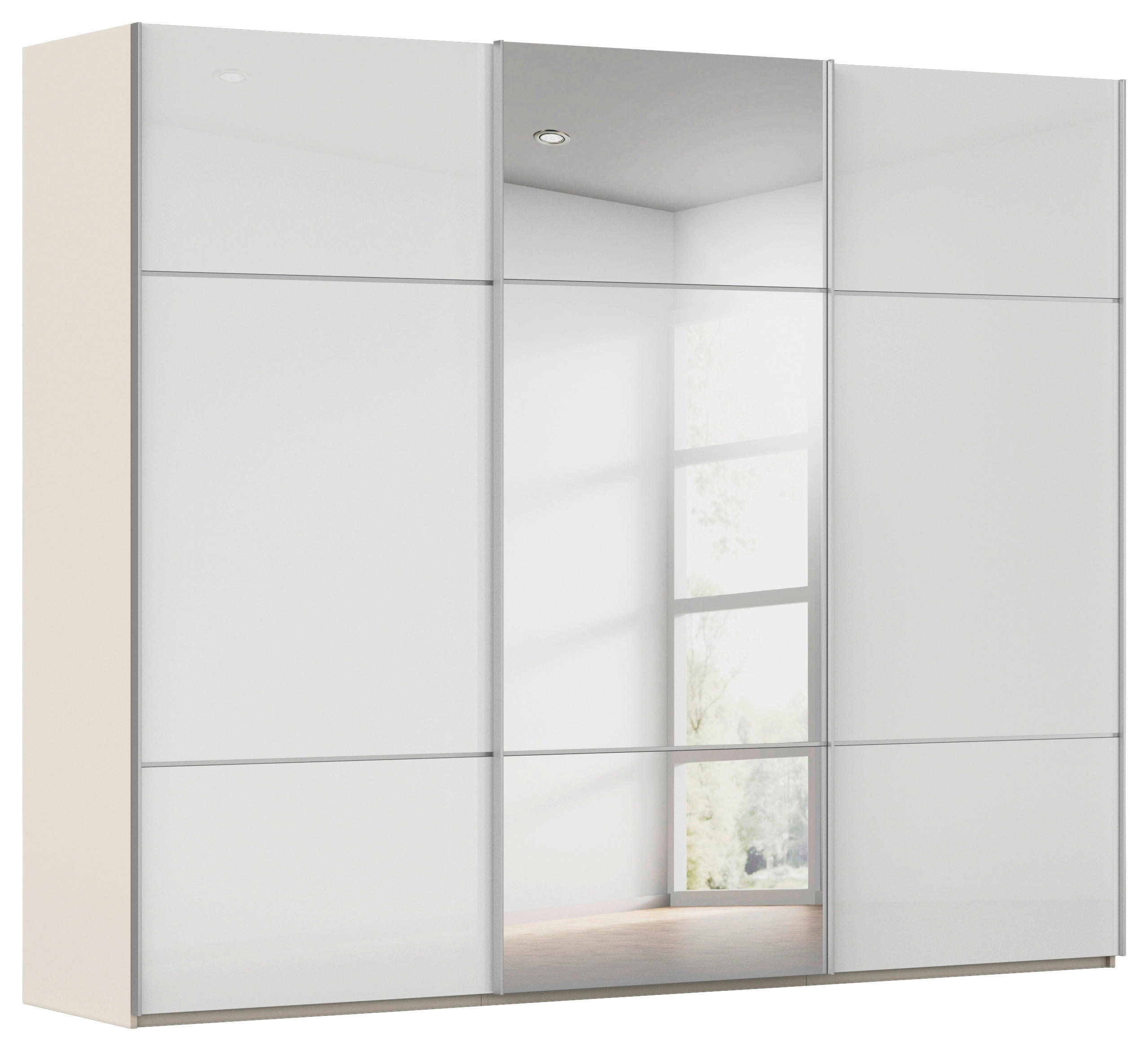 SCHWEBETÜRENSCHRANK 271/223/68 cm 3-türig Weiß, Champagner  - Champagner/Alufarben, KONVENTIONELL, Glas/Holzwerkstoff (271/223/68cm) - Novel