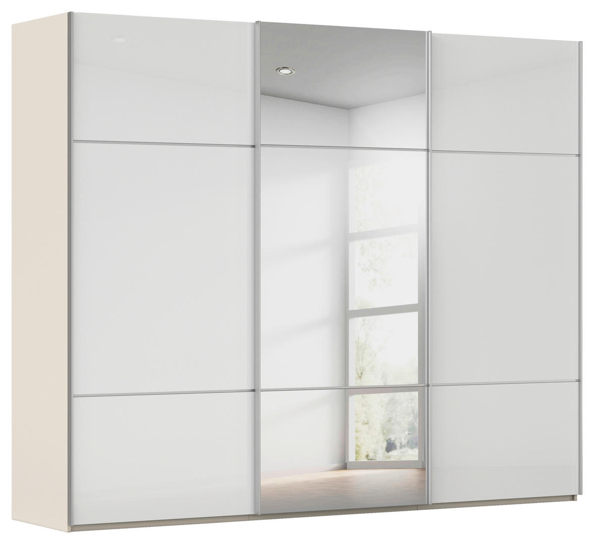 SCHWEBETÜRENSCHRANK 301/223/68 cm 3-türig Weiß, Champagner  - Champagner/Alufarben, KONVENTIONELL, Glas/Holzwerkstoff (301/223/68cm) - Novel