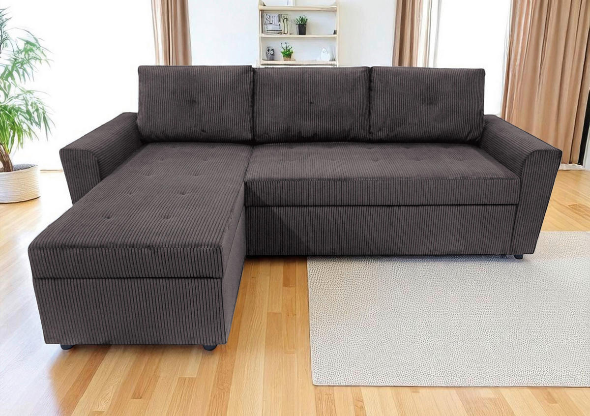ECKSOFA TERMOLI in Cord Graubraun  155/231 cm  - Graubraun/Schwarz, Design, Kunststoff/Textil (155/231cm) - MID.YOU