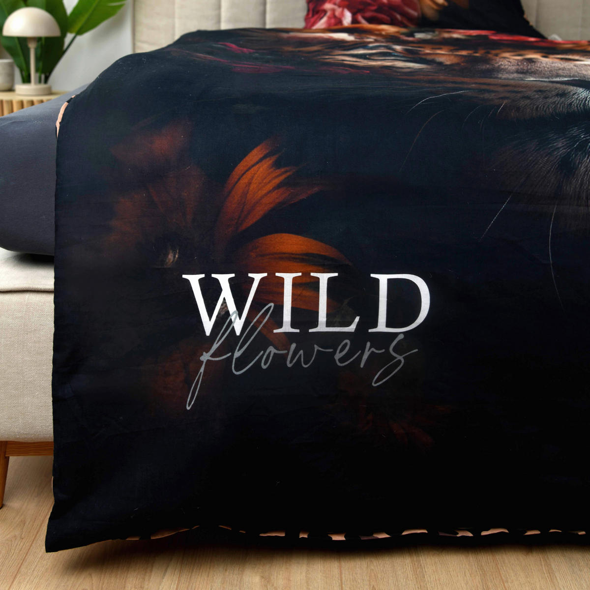 BETTWÄSCHE 2-teilig Wild Flowers Leopard Bettwäsche Renforcé 135/200 cm  - Schwarz/Braun, Design, Textil (135/200cm) - Herding