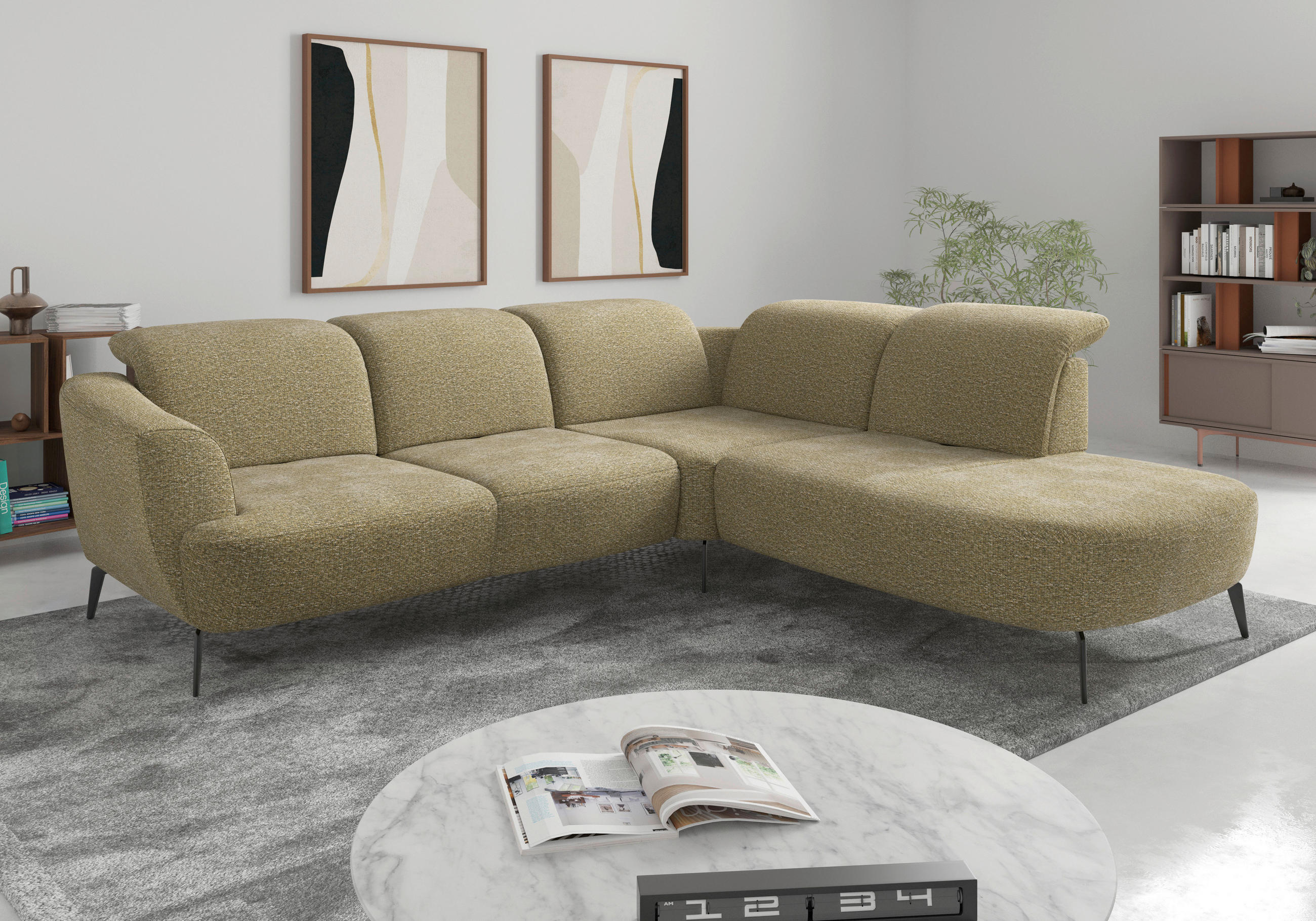 ECKSOFA in Chenille Olivgrün 300/267 cm - Schwarz/Olivgrün, KONVENTIONELL, Textil/Metall (300/267cm) - Sit & More