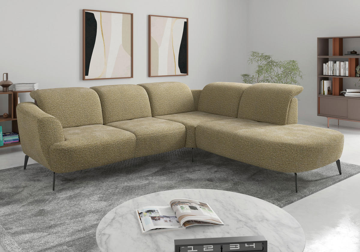 ECKSOFA in Chenille Olivgrün  300/267 cm  - Schwarz/Olivgrün, KONVENTIONELL, Textil/Metall (300/267cm) - Sit & More