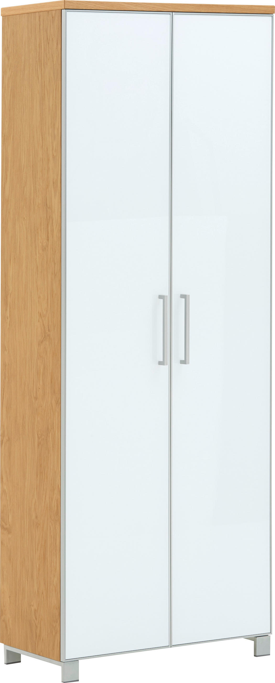 GARDEROBNA OMARA furnirano bela, hrast bianco - barve kroma/bela, Design, kovina/steklo (71/193/37cm) - Novel