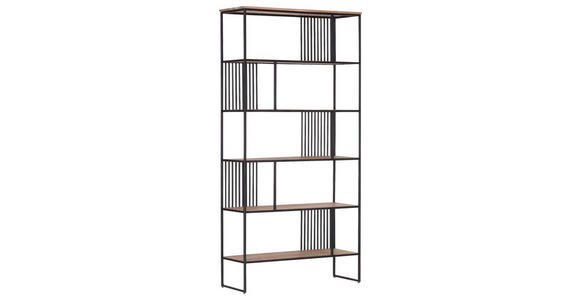 REGAL Akazie massiv Schwarz, Akaziefarben - Schwarz/Akaziefarben, Trend, Holz/Metall (100/200/35cm) - Carryhome