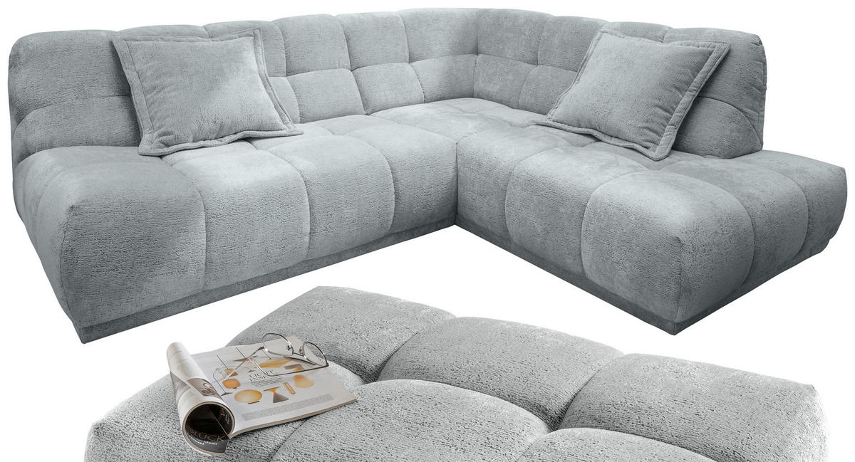 ECKSOFA ITALIA in Chenille Hellblau  254/203 cm  - Schwarz/Hellblau, MODERN, Kunststoff/Textil (254/203cm) - Livetastic