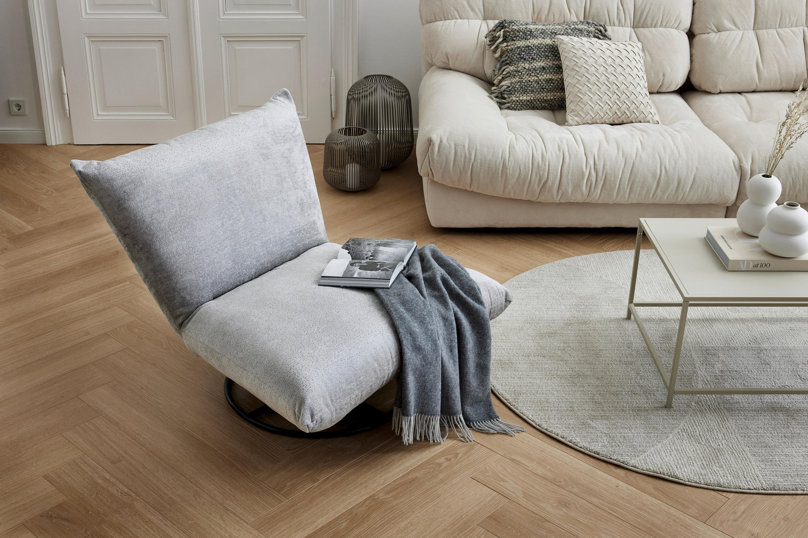 RELAXSESSEL in Textil Grau - Schwarz/Grau, Design, Textil/Metall (100/78/96cm) - Livetastic