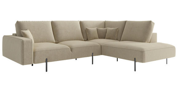 ECKSOFA Cappuccino Flachgewebe - Schwarz/Cappuccino, Design, Textil/Metall (280/223cm) - Novel