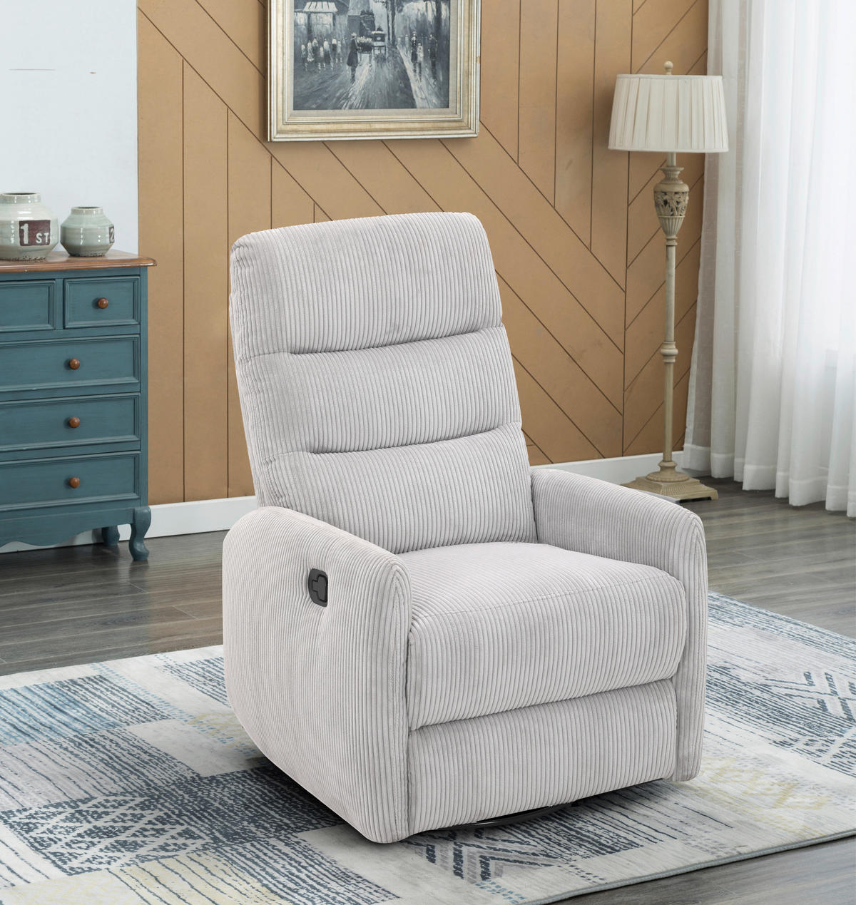 RELAXSESSEL Cord Relaxfunktion    - Hellgrau/Schwarz, Design, Textil/Metall (78/107/95cm) - Carryhome