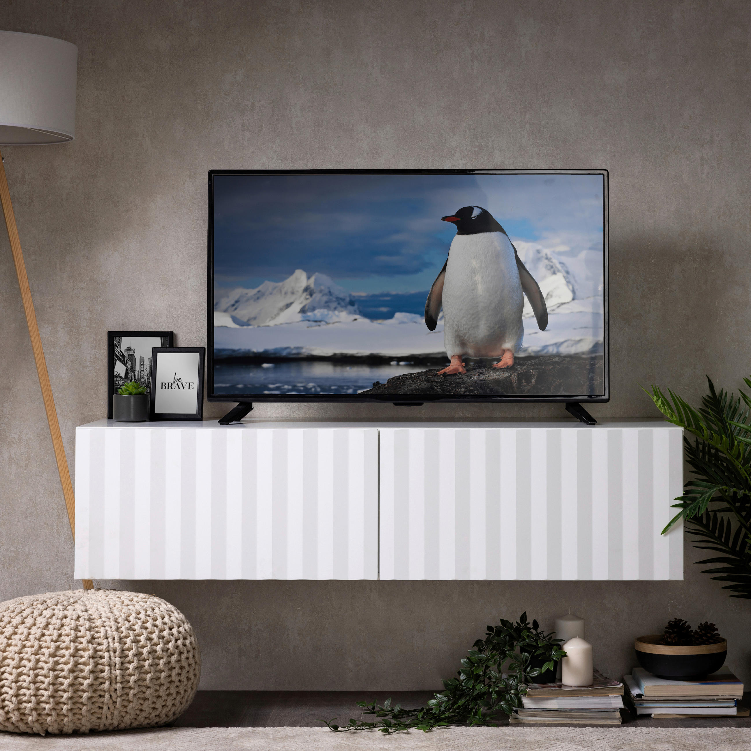 ZÁVESNÁ NÍZKA KOMODA, biela, 154/32/42 cm - biela, Basics, kompozitné drevo (154/32/42cm) - Xora