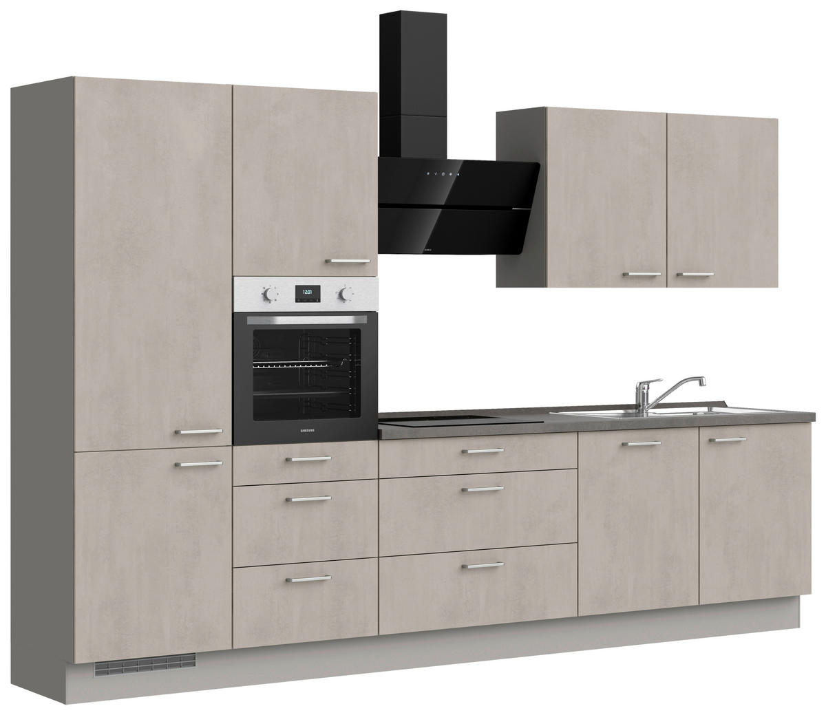KÜCHENBLOCK Riva 330 cm  in Grau, Schieferfarben  - Schieferfarben/Edelstahlfarben, MODERN, Holzwerkstoff/Metall (330cm) - Nobilia