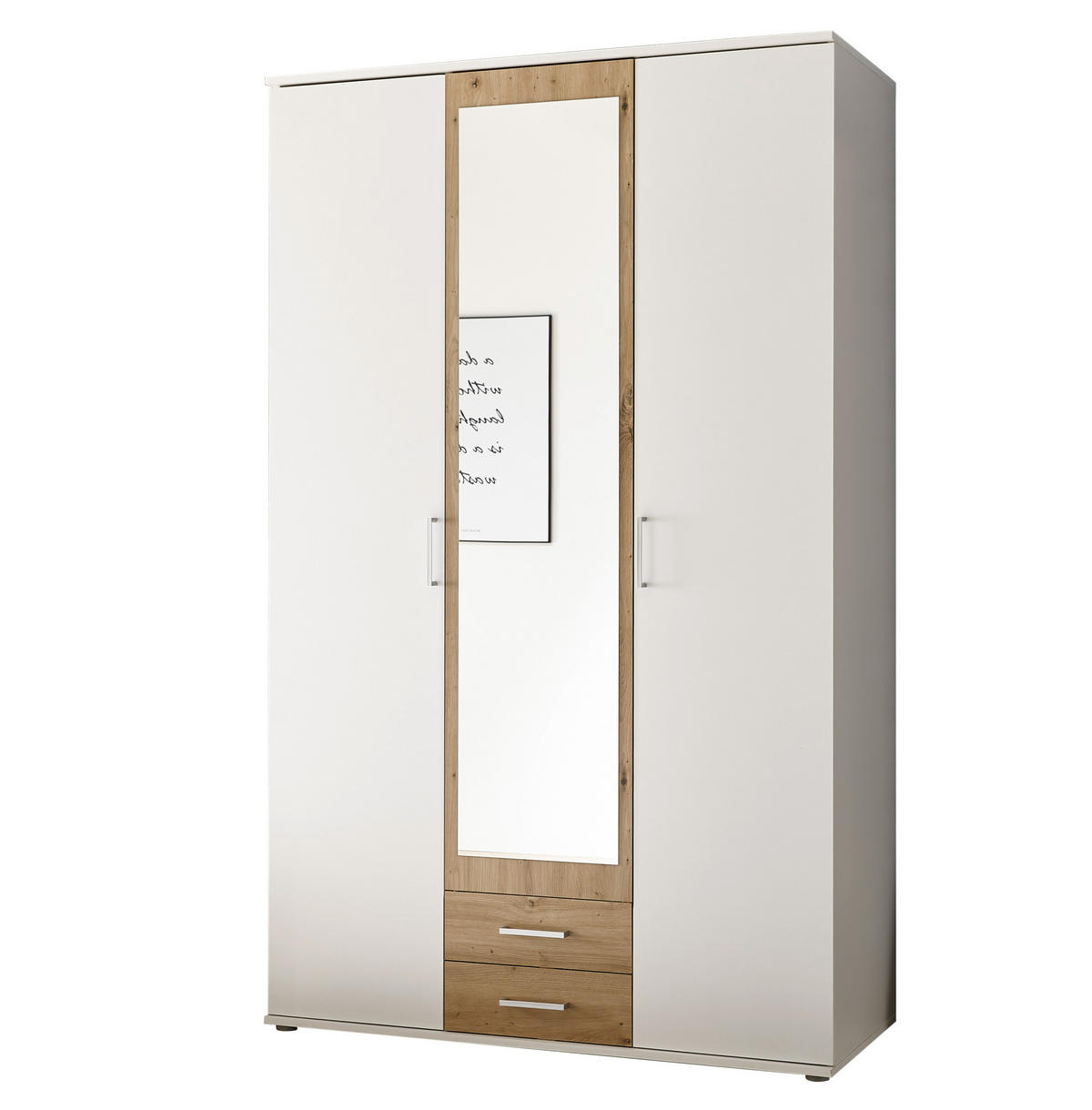 OMARA S KLASIČNIMI VRATI, bela, hrast artisan  - bela/barve aluminija, Moderno, umetna masa/leseni material (120/196/52,5cm) - Carryhome
