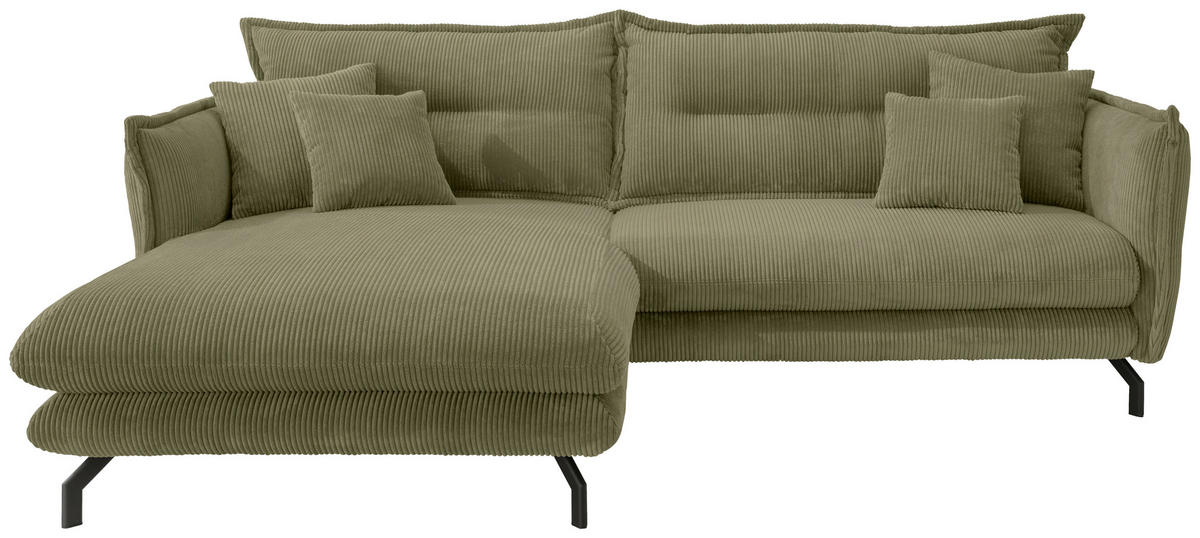 Wohnlandschaft in Cord Olivgrün  - Schwarz/Olivgrün, Modern, Textil/Metall (180/255cm) - Livetastic